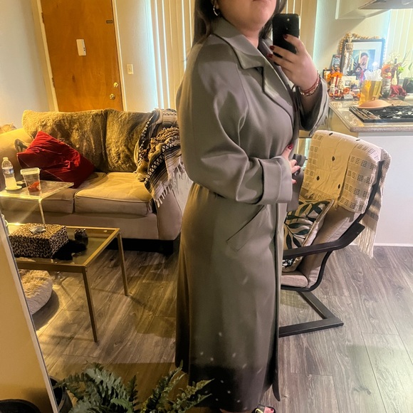 100% Wool Trench Coat - Olive Green Gorgeous Vintage - Picture 11 of 16